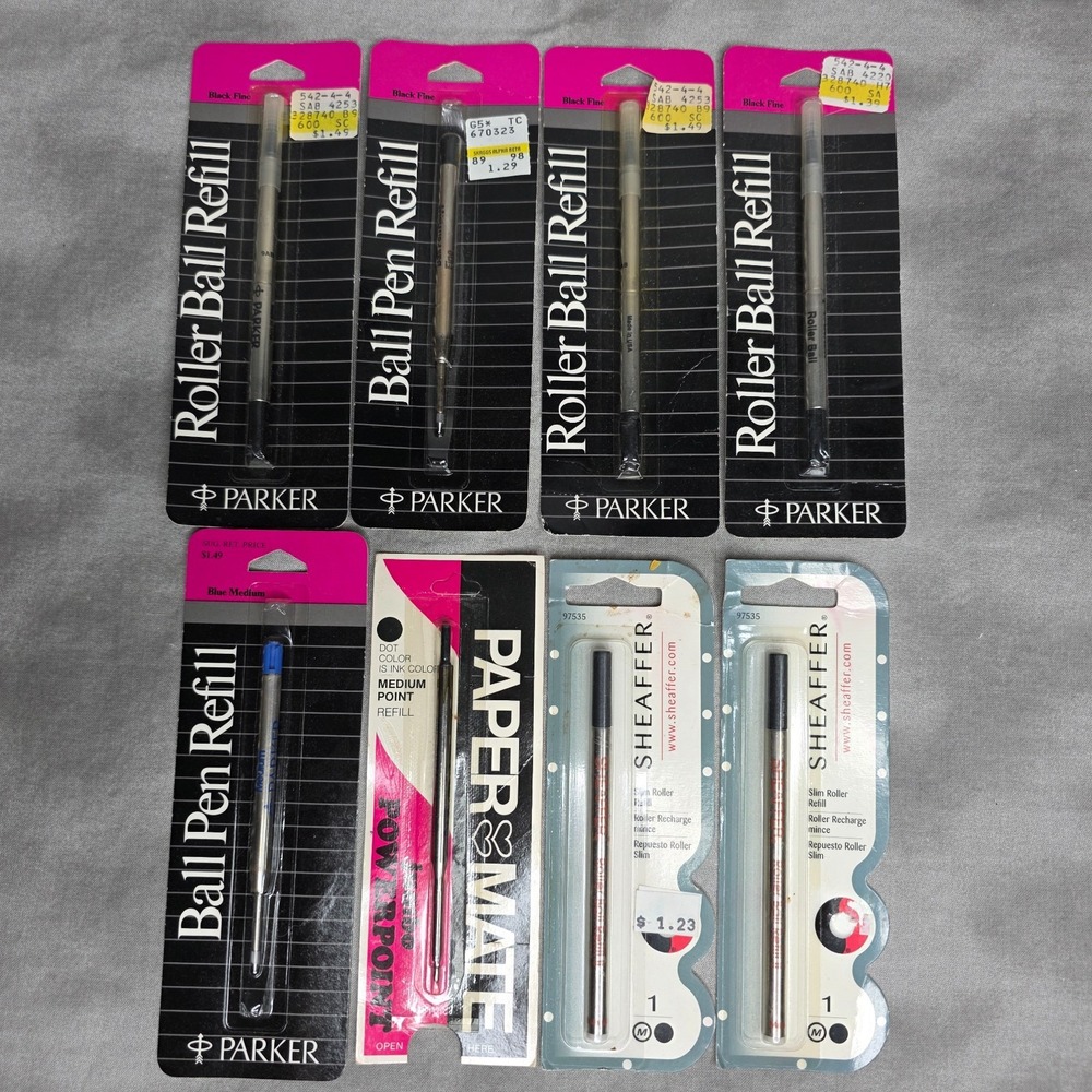 Ink Pen Refills LOT of 8: PARKER, SHEAFFER, PAPER MATE - Vintage